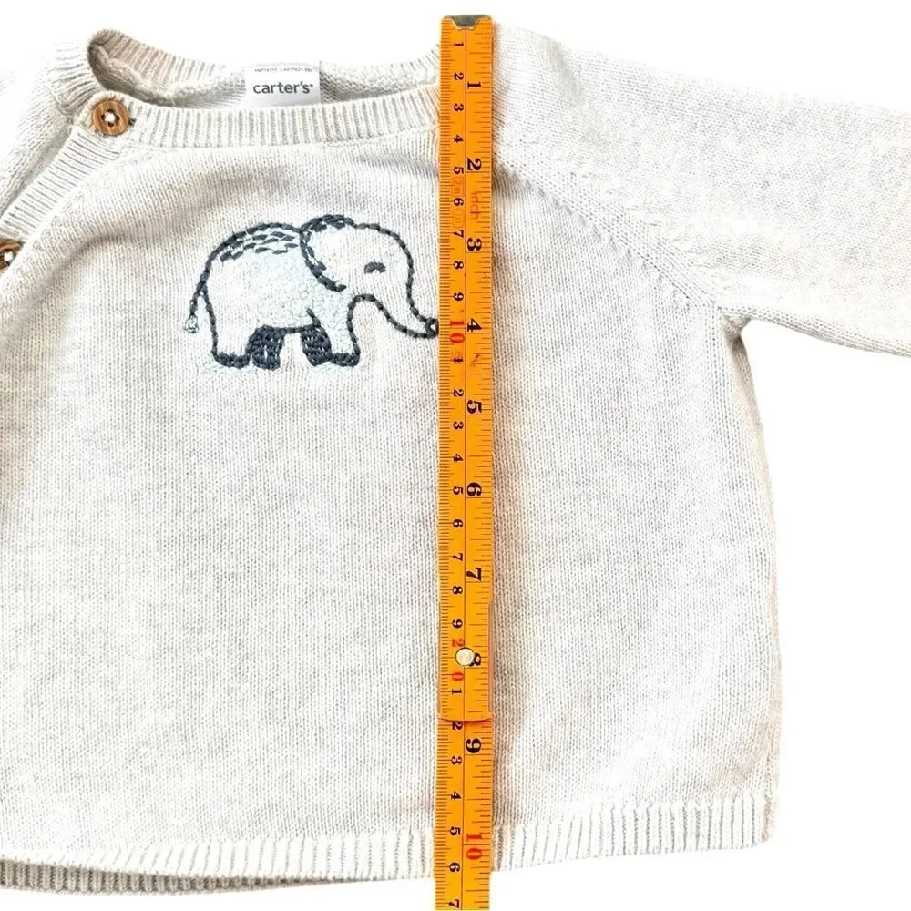 Carter’s Baby Boy Long Sleeve Elephant Embroidered Gray Sweater. 9 Months.